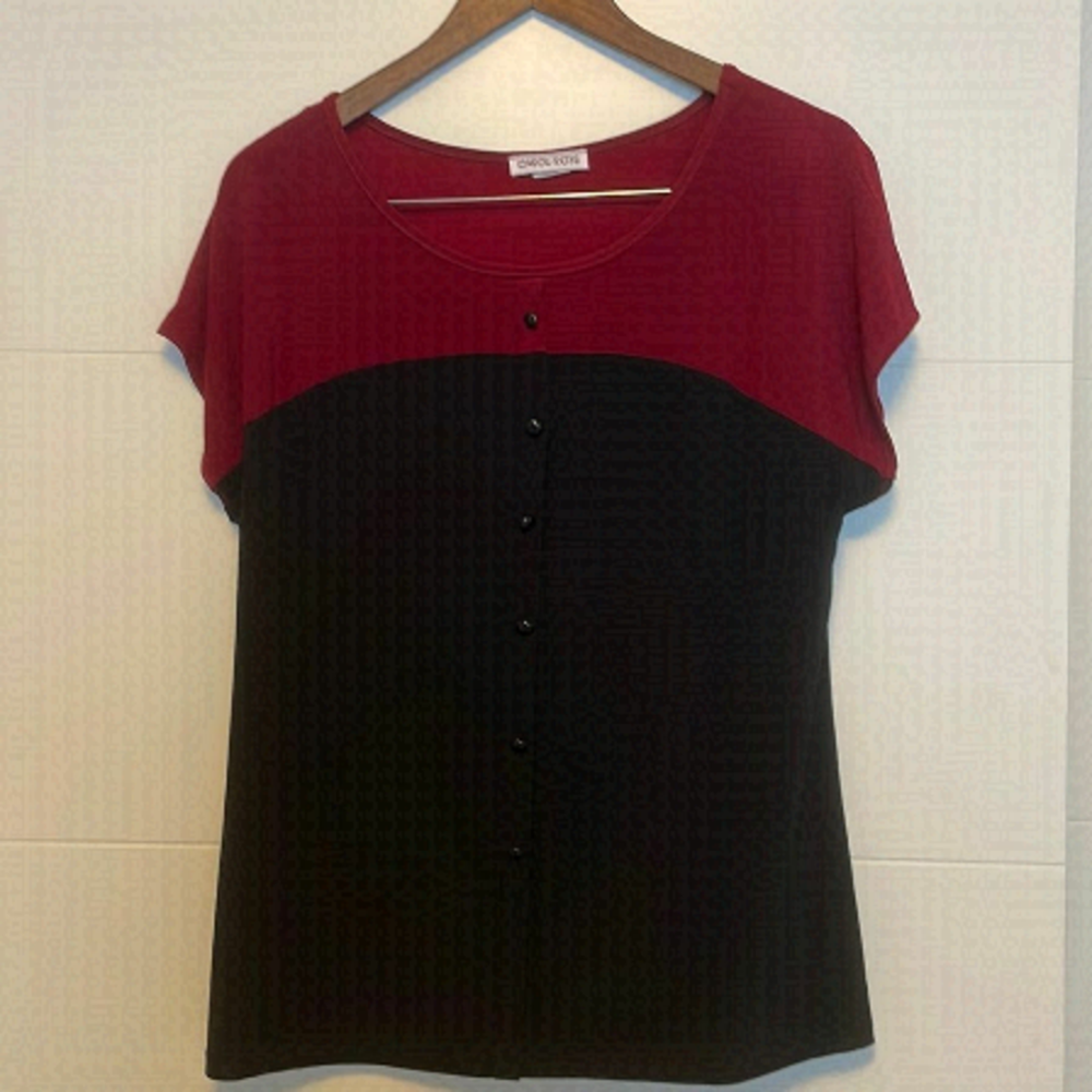 Carol Rose Size Extra-large Red & Black Short Sleeve Blouse